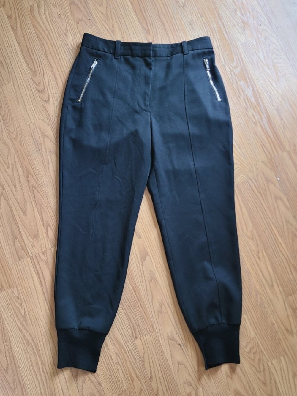 3.1 PHILLIP LIM 100% WOOL TAPERED JOGGER PANT SPLIT ELASTIC KNIT CUFF BLACK sz 8 - Picture 2 of 7
